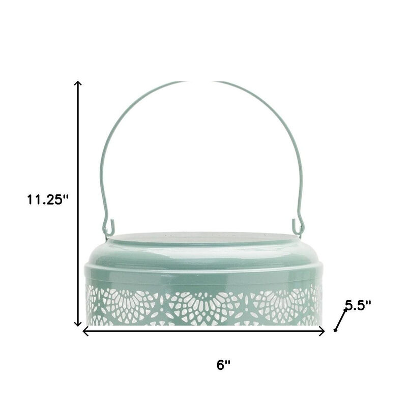 HomeRoots Set of Two Green Abstract Metal Tabletop Lantern Candle Holders image number 4