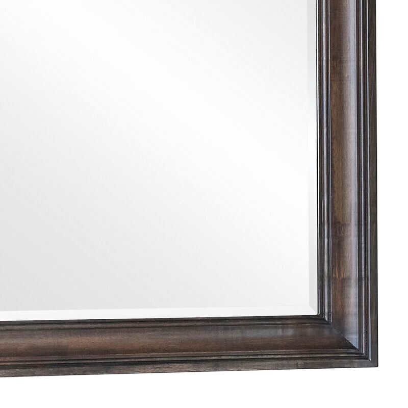 Oxy 38 Inch Classic Rectangular Portrait Mirror with Wood Frame, Brown-Benzara
