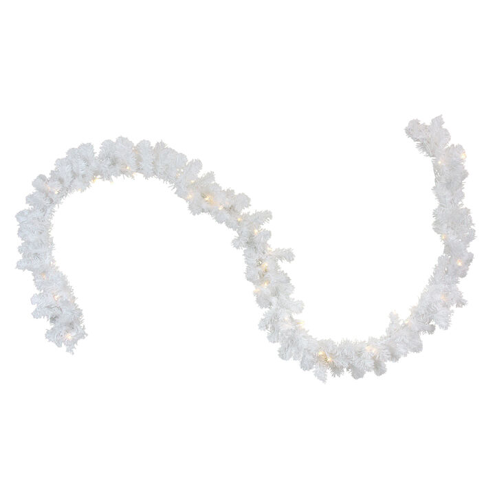 9' x 10" Pre-Lit LED White Pine Artificial Christmas Garland - Clear Lights