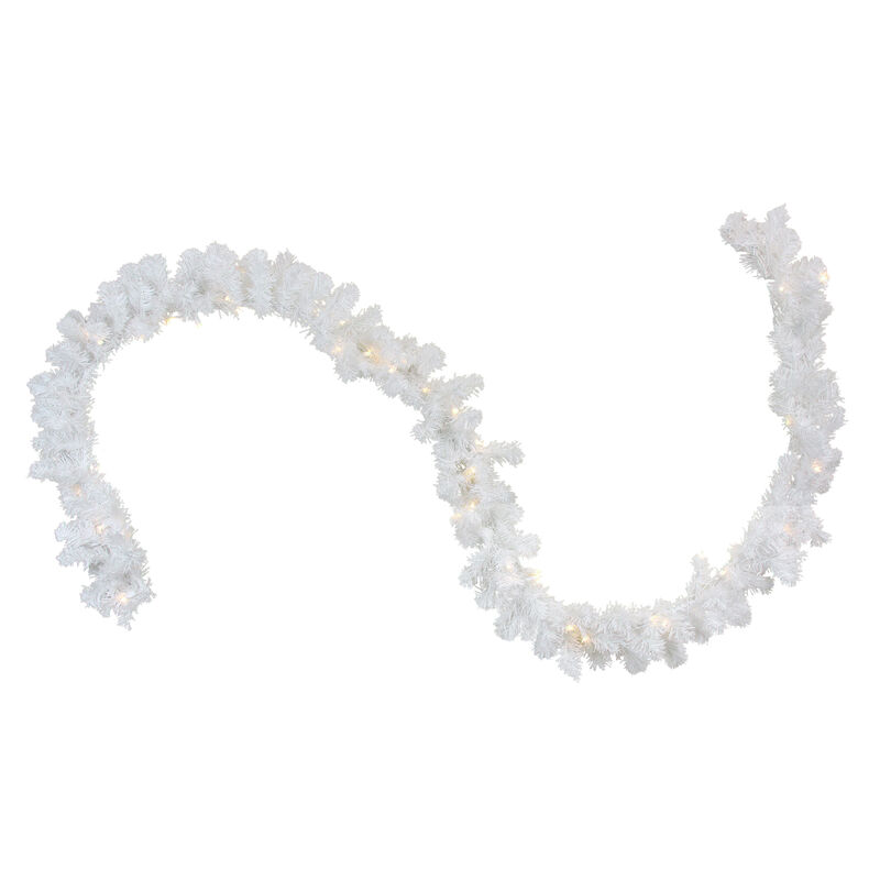 9' x 10" Pre-Lit LED White Pine Artificial Christmas Garland - Clear Lights image number 0
