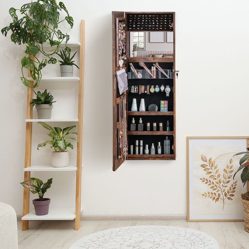 Mirrored Jewelry Armoire with Full Length Mirror and 2 Internal LED Lights