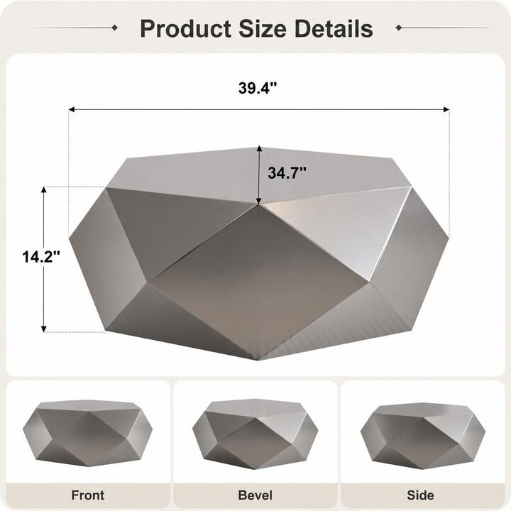 GOODSILO Modern Geometric Stainless Steel Coffee End Table, No Assembly Compact Accent Table for Living Room Bedroom Office and Balcony