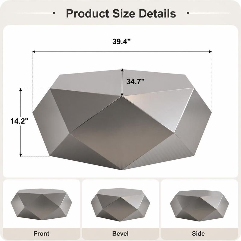 GOODSILO Modern Geometric Stainless Steel Coffee End Table, No Assembly Compact Accent Table for Living Room Bedroom Office and Balcony image number 1