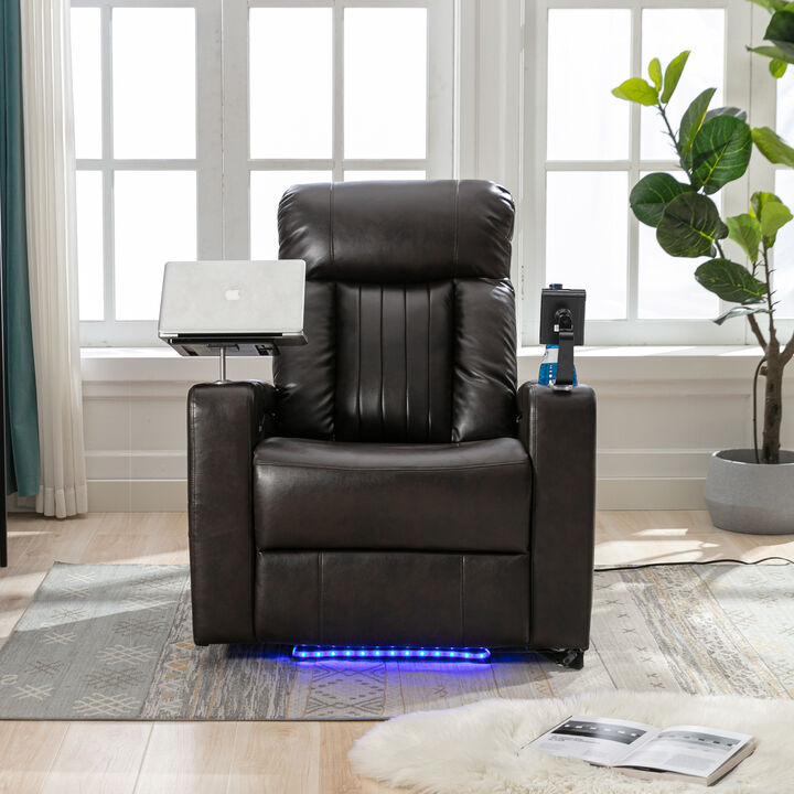 Whisen Power Recliner with Storage Arms, Cupholders & Tray Table