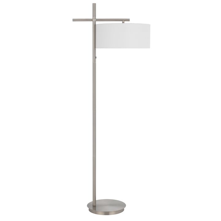 Lavy Floor Lamp, Slim Chrome Pole Base, White Hardback Shade 62 Inch - Benzara