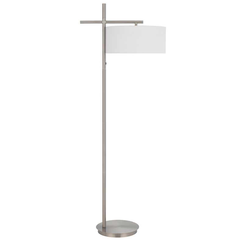 Lavy Floor Lamp, Slim Chrome Pole Base, White Hardback Shade 62 Inch - Benzara