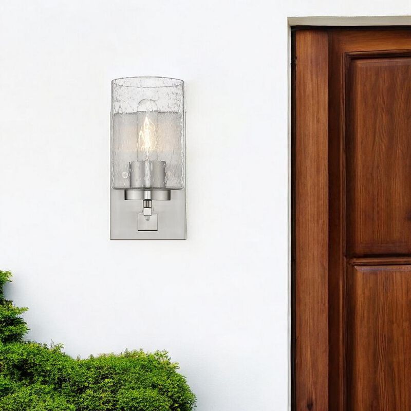 Hivvago Silver Metal and Textured Glass Wall Sconce