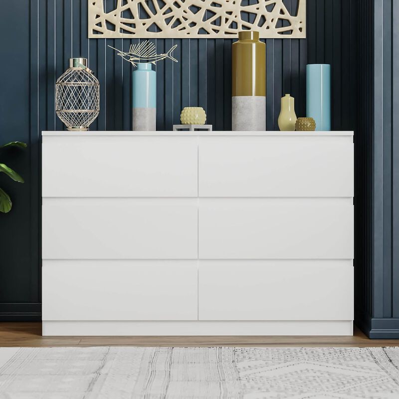 Streamdale 6 Drawer Double Dresser For Bedroom Living Room Hallway, White