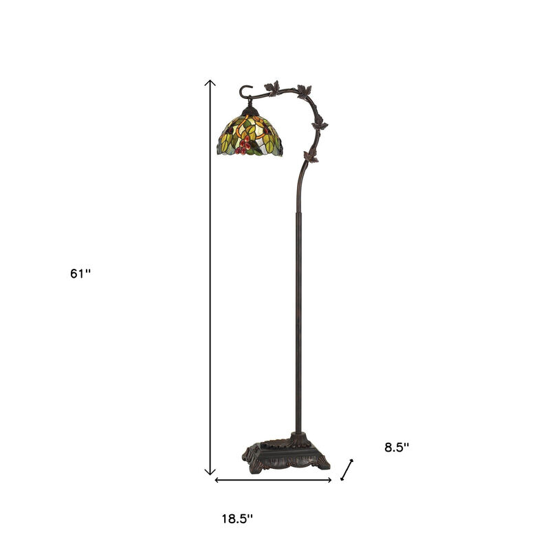 HomeRoots 61" Bronze Floor Lamp With Green And Yellow Glass Dome Shade image number 5