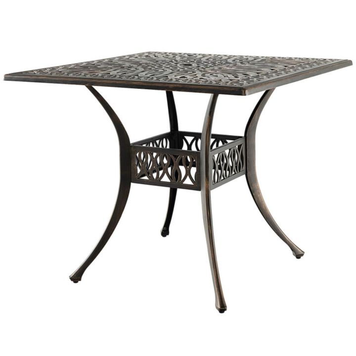 Hivvago 35.4 Inch Aluminum Patio Square Dining Table with Umbrella Hole-Bronze