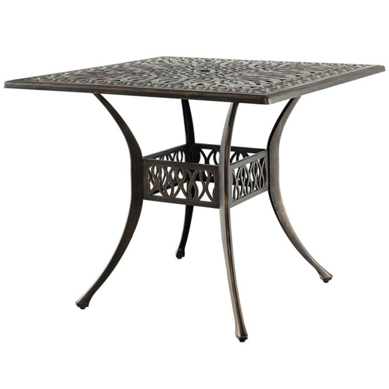 Hivvago Aluminum Patio Square Dining Table with Umbrella Hole