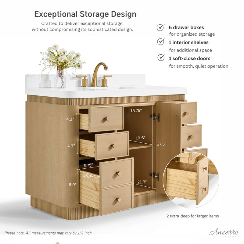 Aston 42 inch Bath Vanity Set in American Oak Finish with Alpine White Quartz Top image number 4