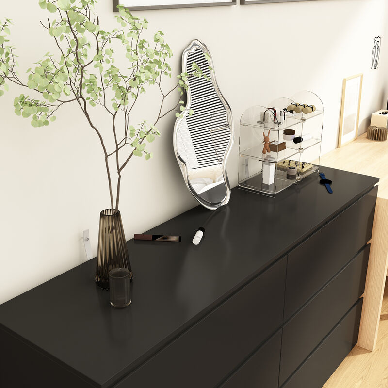 59" L Modern Wood Storage Dresser Chest with 6 Drawers, Double Chest, Anti-Skid Legs & Wide Storage Space for Bedroom, Living Room, Black