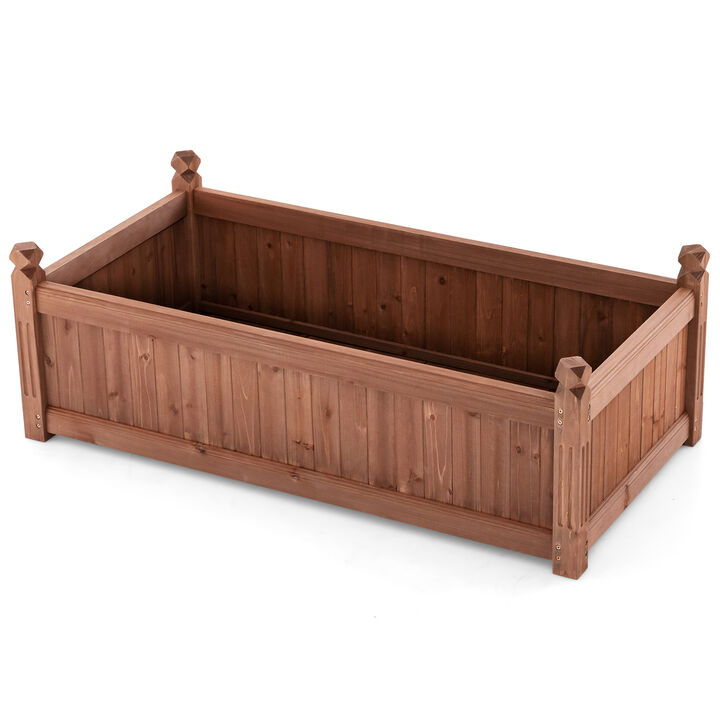 46 x 24 x 16 Inch Rectangular Planter Box with Drainage Holes for Backyard Garden Lawn-Brown