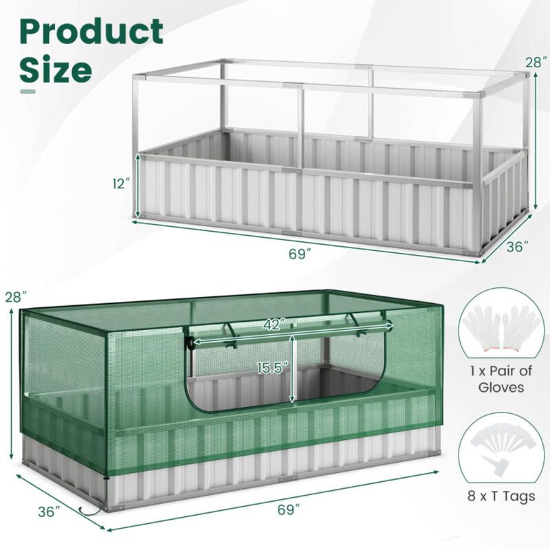 Hivvago Galvanized Raised Garden Bed with Greenhouse Cover