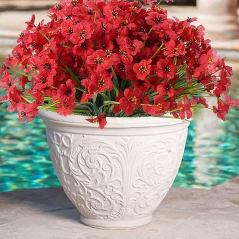 12 Bundle Red Artificial Eucalyptus Flowers UV Resistant Outdoor Window Box image number 3