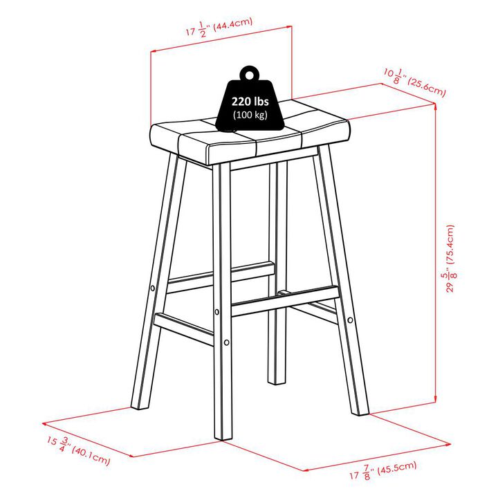 Mona 29" Cushion Saddle Seat Stool, Black, Faux Leather, RTA