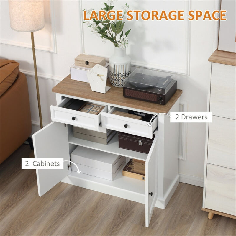 Freestanding Kitchen Cabinet with Doors and Adjustable Shelves