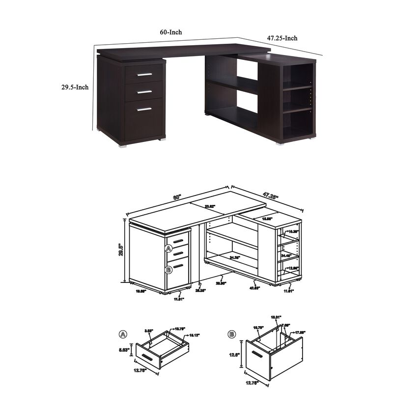 Contemporary Style Wooden Office Desk, Brown image number 5