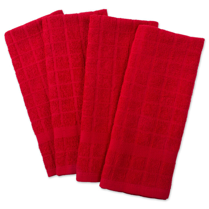 Set of 4 Solid Red Terry Dish Towel  26"