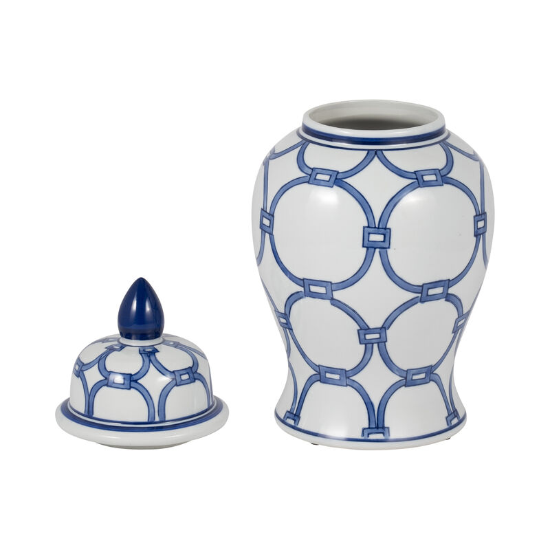 Cer, 14" Links Temple Jar, Blue/white image number 2