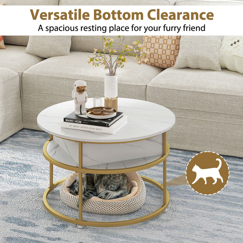 Round 31.5" Lift Top Coffee Table with Hidden Compartment & Side Storage image number 4