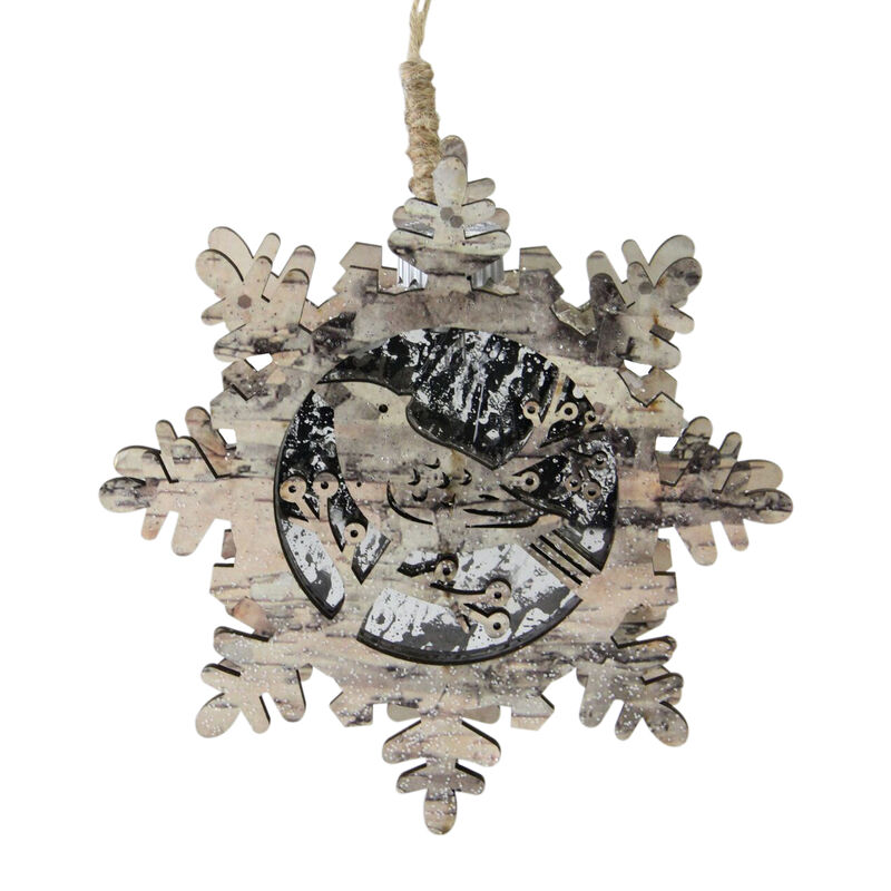 6" Brown and Gray Pre-Lit Snowflake with Bird Christmas Ornament image number 0