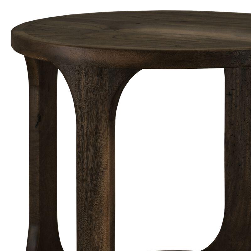 Eray Side End Table, 1 Shelf, Round Open Frame, Black Teak, 26 Inch