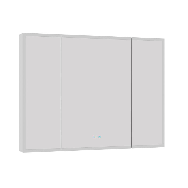 FUFU&GAGA Adjustable 3-Color LED Lighted Mirror Cabinet with Defogger Function and Built-in Storage Shelves, Independent Anti-Fog Switch, (45.9 in. W x 5.1 in. D x 34.6 in. H), White