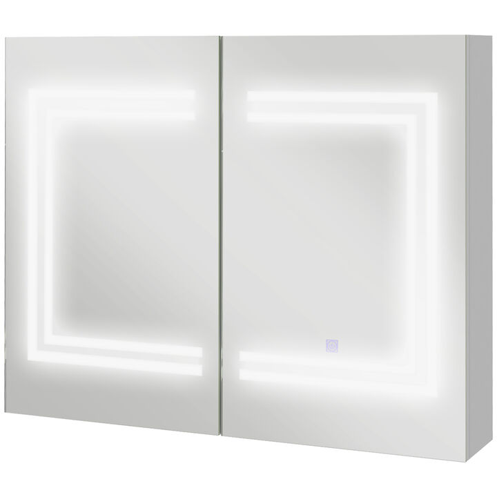 kleankin Wall-Mounted Medicine Cabinet with Mirror, Dimming LED Light