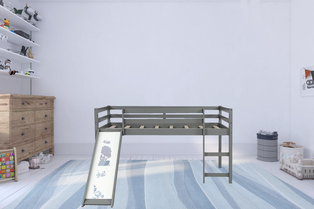 Durable Low Loft Bed with Slide &ndash; Playful Twin Frame with Built-In Ladder