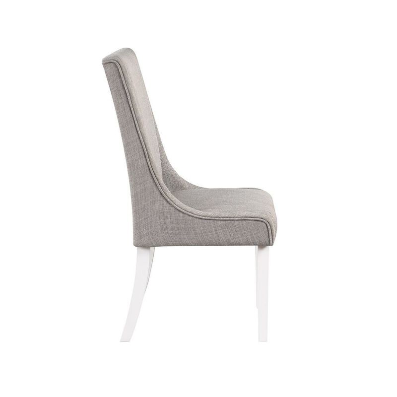 Joyce 25 Inch Side Dining Chair Set of 2, Wingback, Gray Linen, White Wood - Benzara