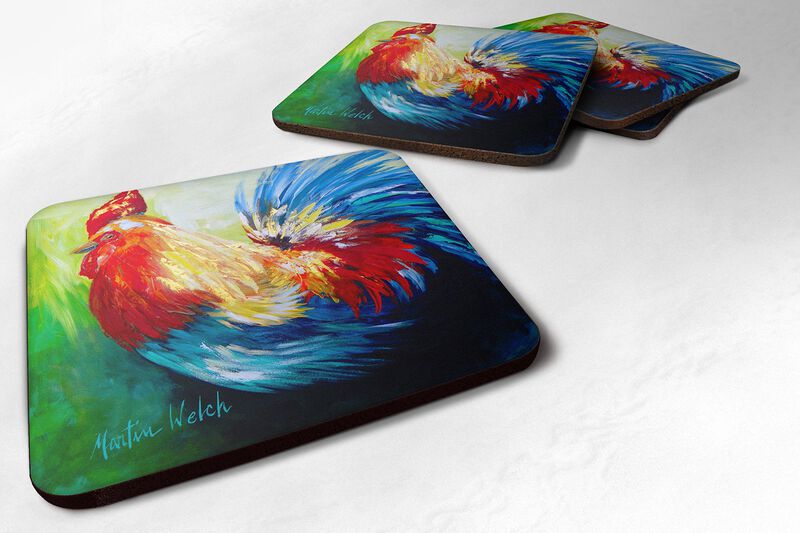 Caroline's Treasures MW1137FC Bird-Rooster Chief Big Feathers Foam Coasters (Set of 4), 3.5 H x 3.5 W, Multicolor image number 0
