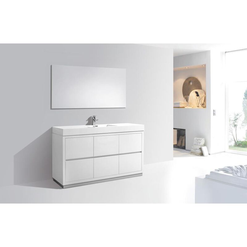 Kubebath Bliss 60 Single Sink High Gloss White Free Standing Modern Bathroom Vanity