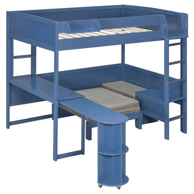 Merax Full Size Multifunctional Loft Bed with Rotating L-Shaped Desk image number 0