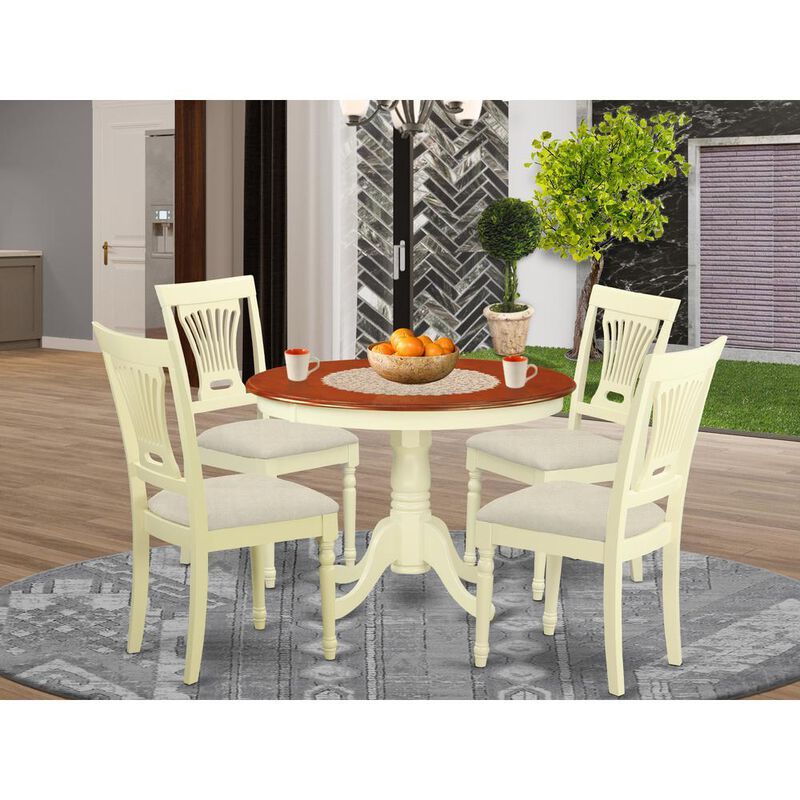 5 Pc set with a Dining Table and 4 Dinette Chairs in Buttermilk and Cherry .