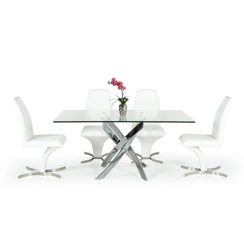 Metal and Glass Rectangular Dining Table with Entwining Legs, Silver  and Clear - Benzara image number 3