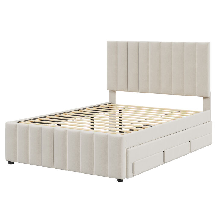Merax Upholstered Platform Bed with Stripe Headboard