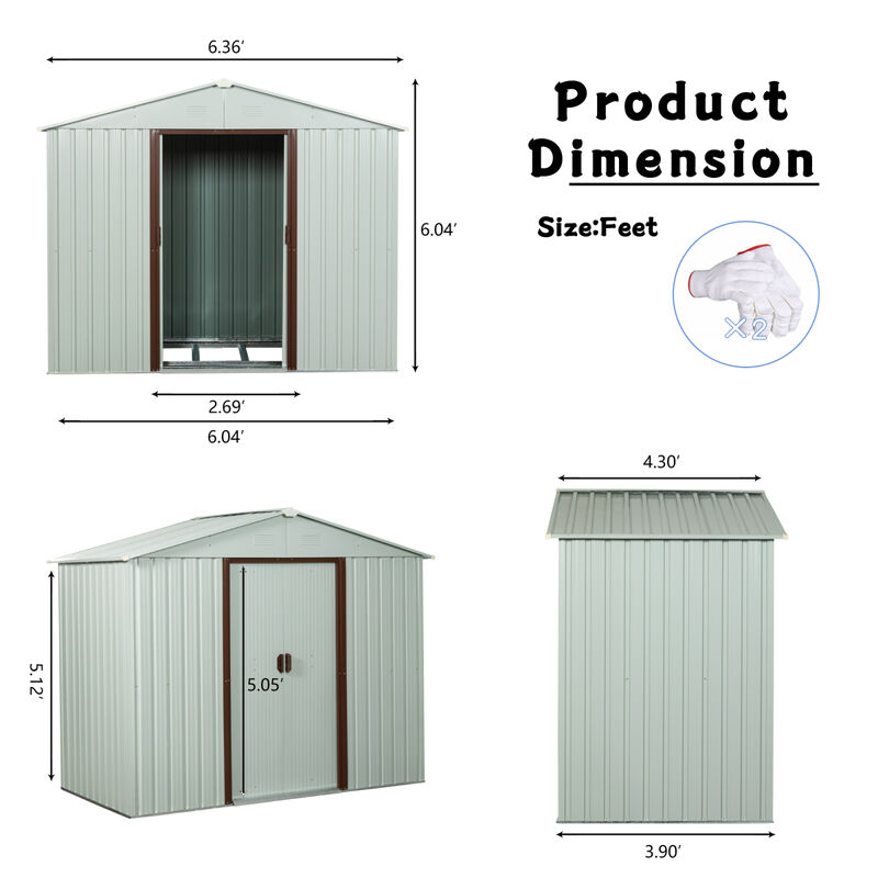 6ft x 5ft Outdoor Metal Storage Shed White