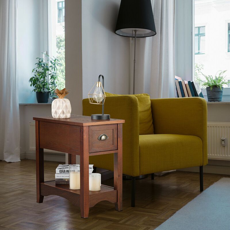 Set of 2 Contemporary Side End Table with Drawer