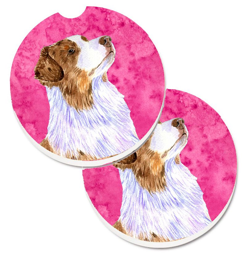 Caroline's Treasures Pink Australian Shepherd Set of 2 Cup Holder Car Coasters LH9363PKCARC, 2.56, Multicolor image number 0