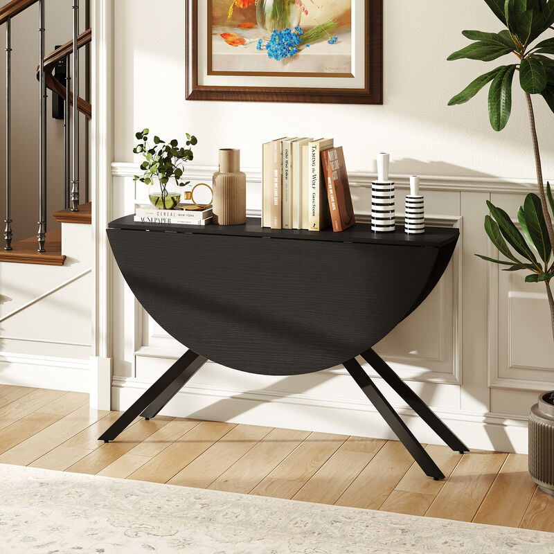 Extendable Round Kitchen Dining Table with Folding Drop Leaves image number 4