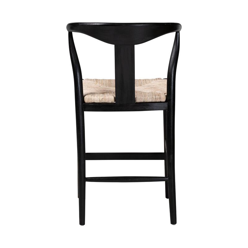 bali & pari Fika Wishbone Counter Stool with Handwoven Seagrass Seat - Mahogany Wood Frame Counter Height Seating for Kitchen Island or Dining Area, Black image number 3