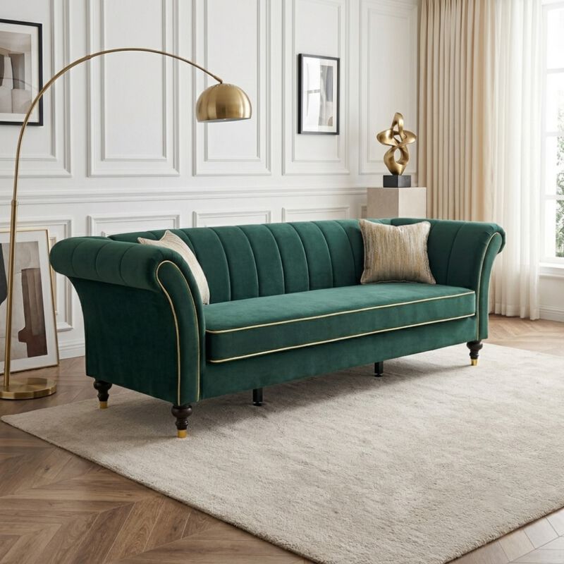 Nixbix Velvet 3‑Seater Chesterfield Sofa image number 3