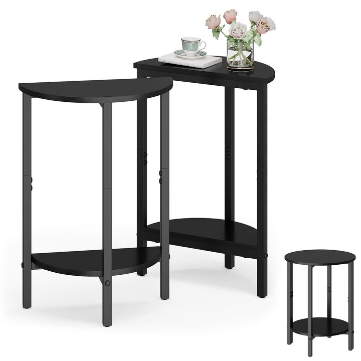Vagusicc Side Tables Small End Tables, Set of 2 Half Round Side Table for Living Room, 2 Tier Small Couch Side Table, Small Roun