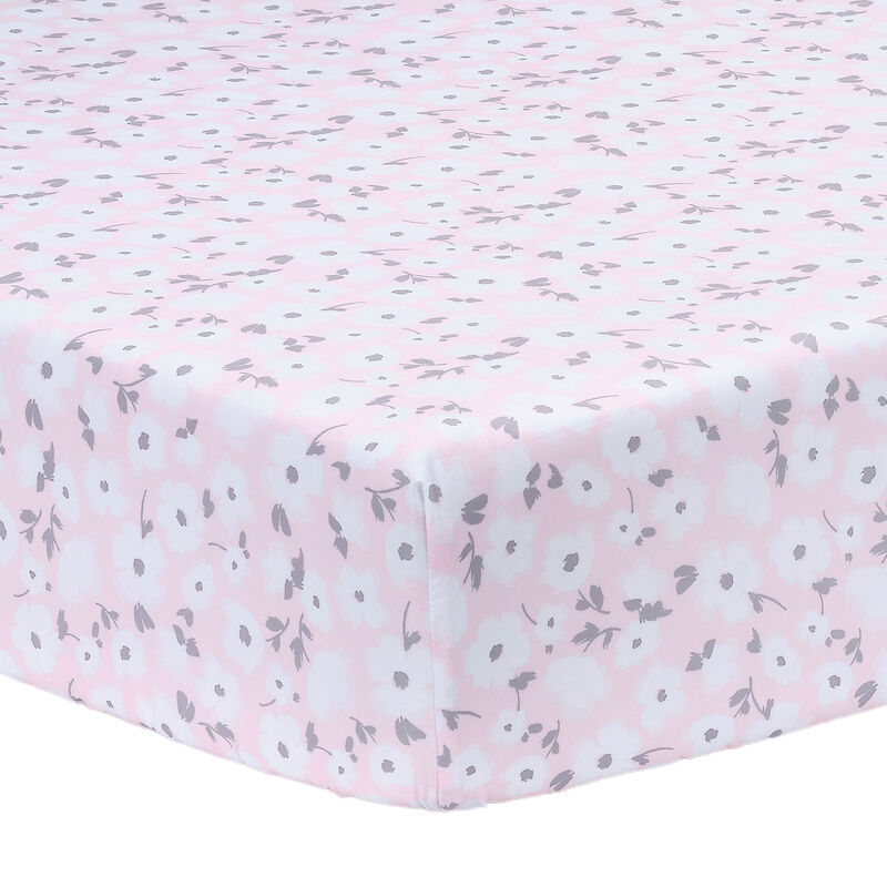 Bedtime Originals Floral Pink/Gray 2-Pack Fitted Crib/Toddler Sheet Set- Flower