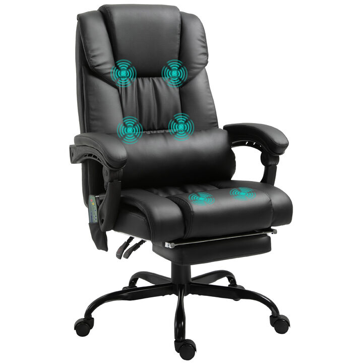 Vinsetto High Back Vibration Massage Office Chair with 6 Points, Hight Adjustable Computer Desk Chair, Reclining Office Chair with Retractable Footrest and Remote, Black
