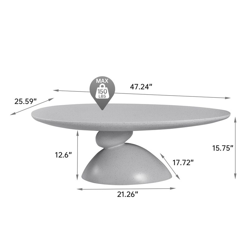 47.27 Inch Lucky Stone Oval Coffee Table Modern Minimalist Fiberglass Center Table image number 1