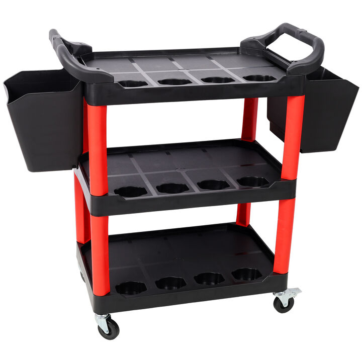 ELEMENT ACE 3 Tier Rolling Utility Storage Cart with Wheels and Hanging Buckets for Garage, Workshop, Auto Detailing and Repair Shop Tool Organization