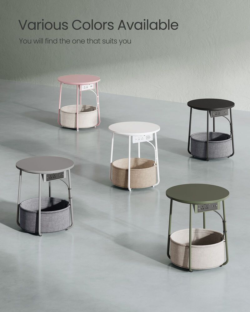 Nightstand with Charging Station – Compact Side Table with Power Strip for Phones, Tablets & Lamps